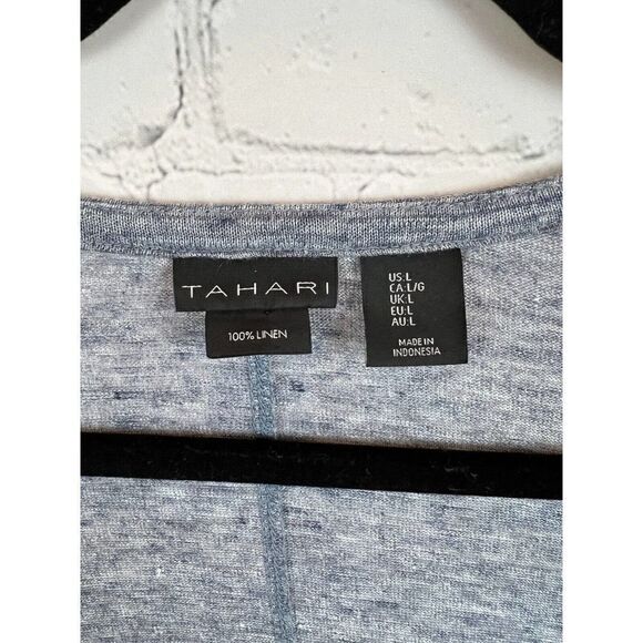TAHARI blue gray linen knit open front cardigan sweater size L - Picture 2 of 7